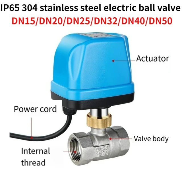 บอลวาล์วไฟฟ้าสแตนเลสทนอุณหภูมิสูง AC220V DC12-24V เกลียวไฟฟ้า 2 ควบคุมวาล์ว 3 สายตัวกระตุ้น 1