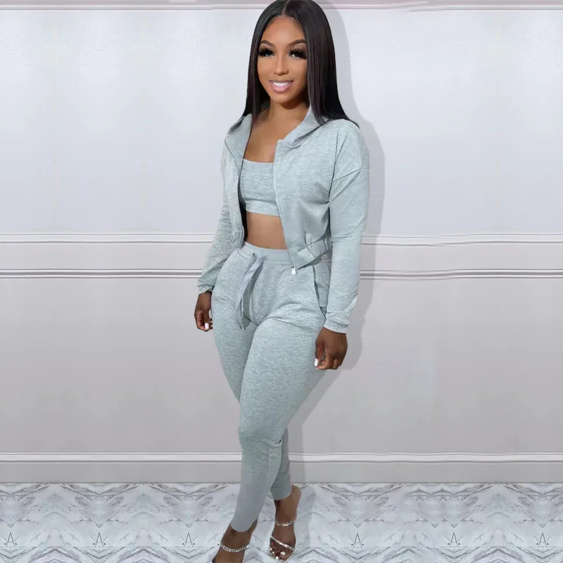 Y2K Women's 3 Piece Outfits Camisole & Hoodie Jacket & Pencil Trousers Sweatpants Ladies Fashion Jogging Three-Piece Set
