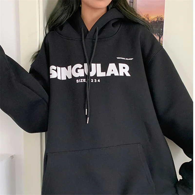 

Autumn and winter gray hooded sweater women's 2023 new black loose ins tide plus velvet thickened lazy wind coat
