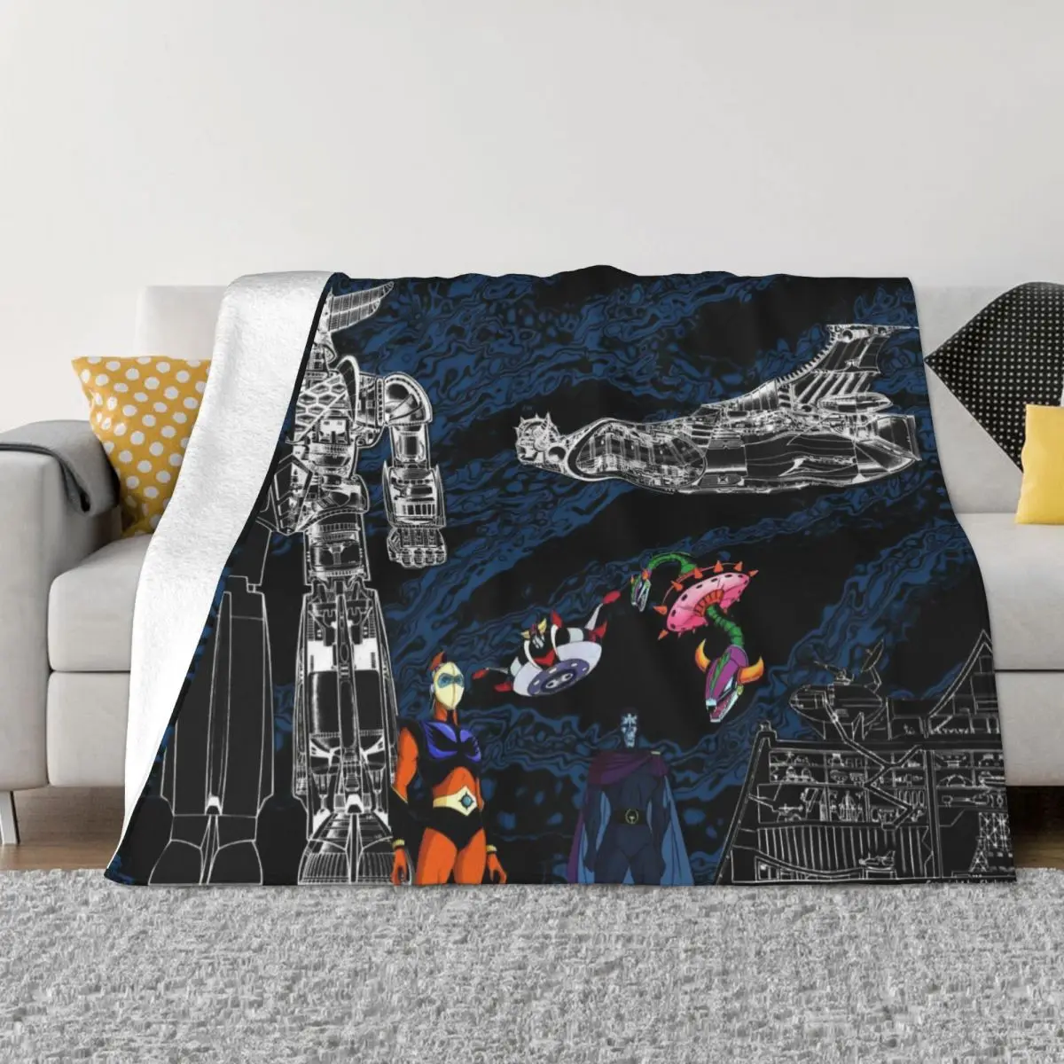 

UFO Robot Grendizer Blanket Flannel Robot Draw Cozy Soft FLeece Bedspread
