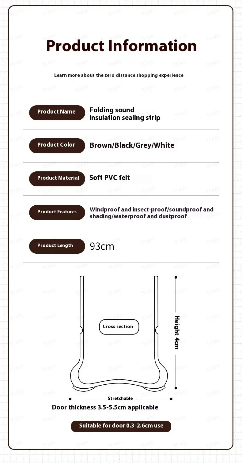 93cm Self-adhesive Door Bottom Sealing Strip PVC Flexible Door Gap Wind and Dust Proof Weather Strip with Soundproofing Felt