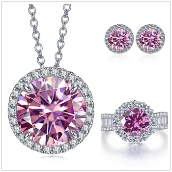 Total 9 carat moissanite Jewelry Set 925 Sterling Silver Ring Earrings Necklace Jewelry pass diamond test with black card gift 1