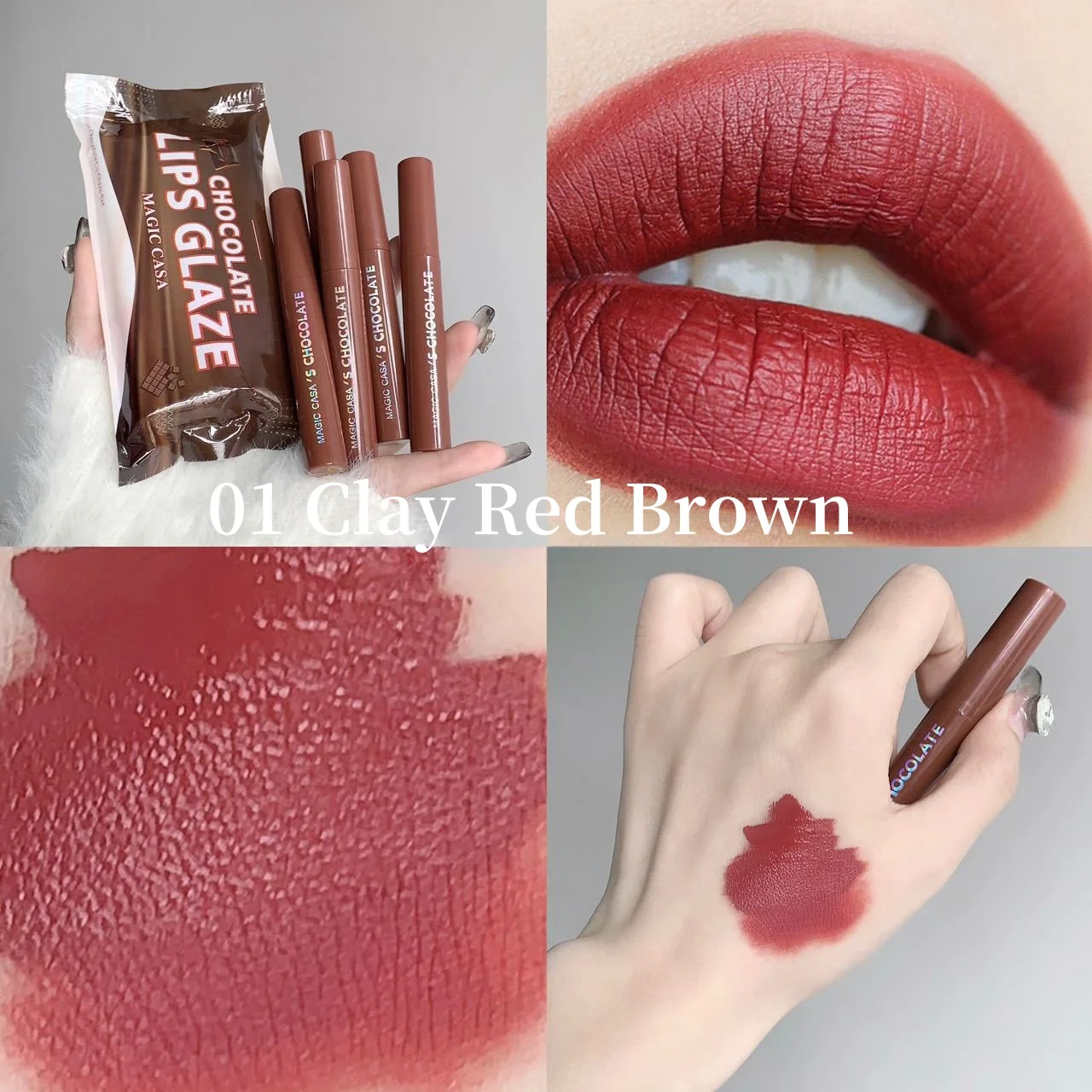 Description Picture 6 of item5Pcs/Set Chocolate Lip Gloss Set Waterproof Long-Lasting Non-Sticky Silky Smooth Nude Red Liquid Lipstick Makeup Cosmetics