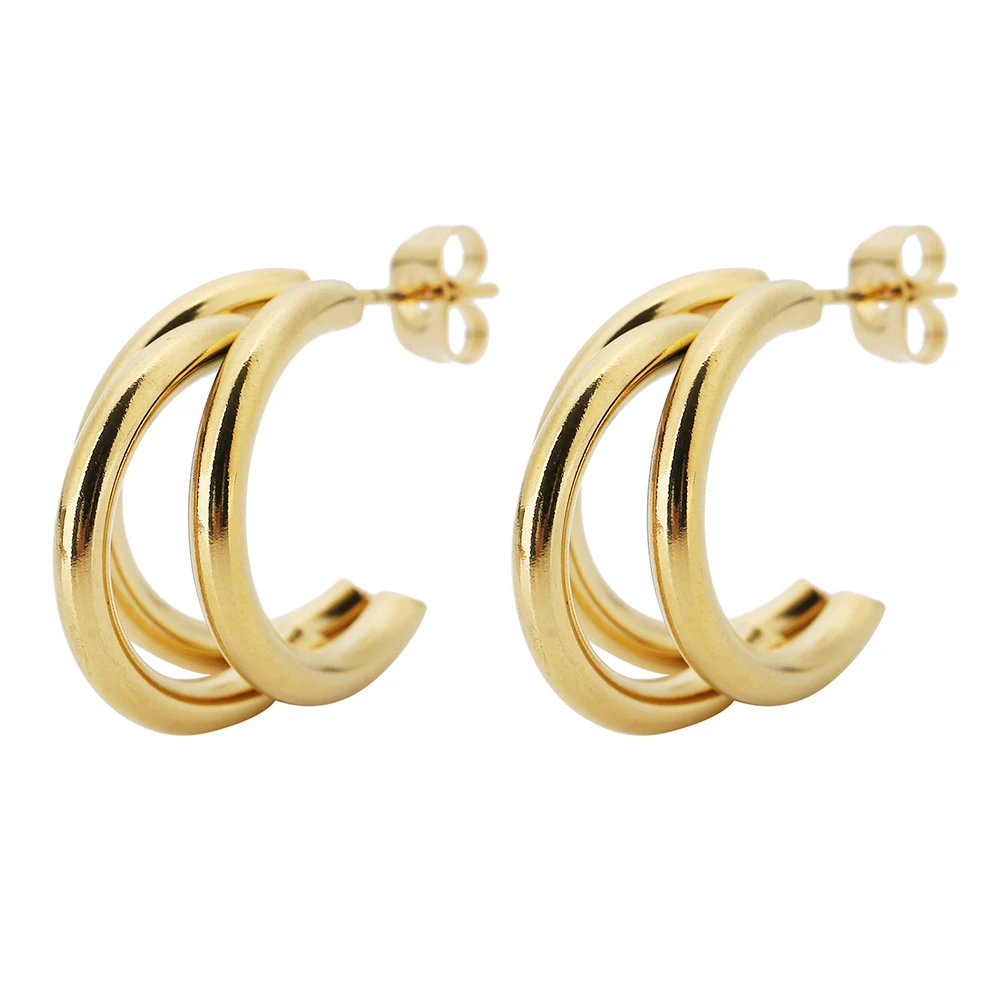 1 Pair 18K Gold Plated Stainless Steel Triple C Hoop Earrings Trendy Exaggerated Huggie Earring Hip Hop Jewelry Gifts for Women 5