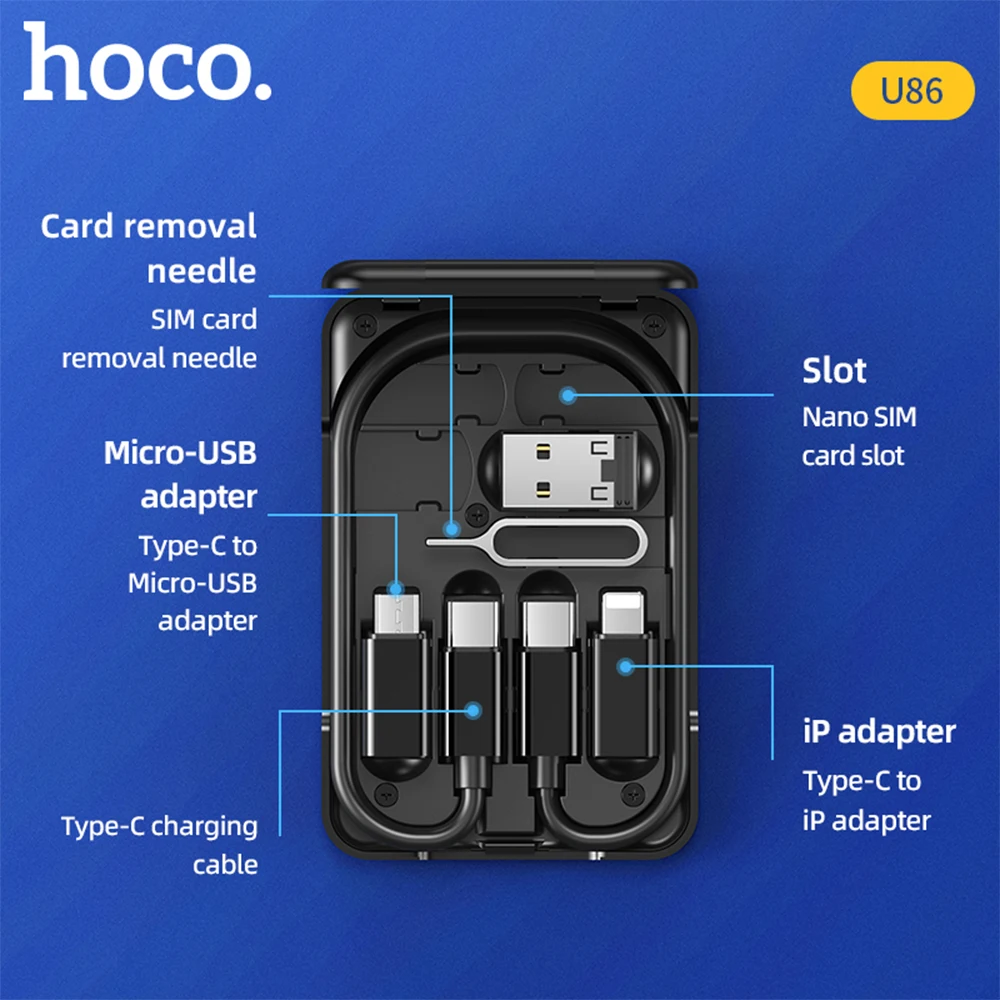 Hoco 6 in 1 Multifunctional Phone Charge Cable Kit for iPhone 14 13 12 Pro Max Micro USB Cable Type C Adapter Fast Charger usb c cable type c cable type c charging cable usb type c cable charging cable usb cable iphone charging cable fast charge cable usb c charging cable charger cable
