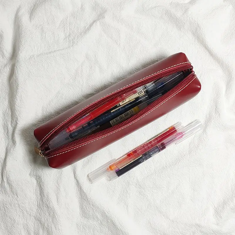Neues PU-Federmäppchen, kleines tragbares Federmäppchen in einfacher Bonbonfarbe, große Kapazität, Schreibwarenbox für Jungen und Mädchen, Studenten – Detail 11