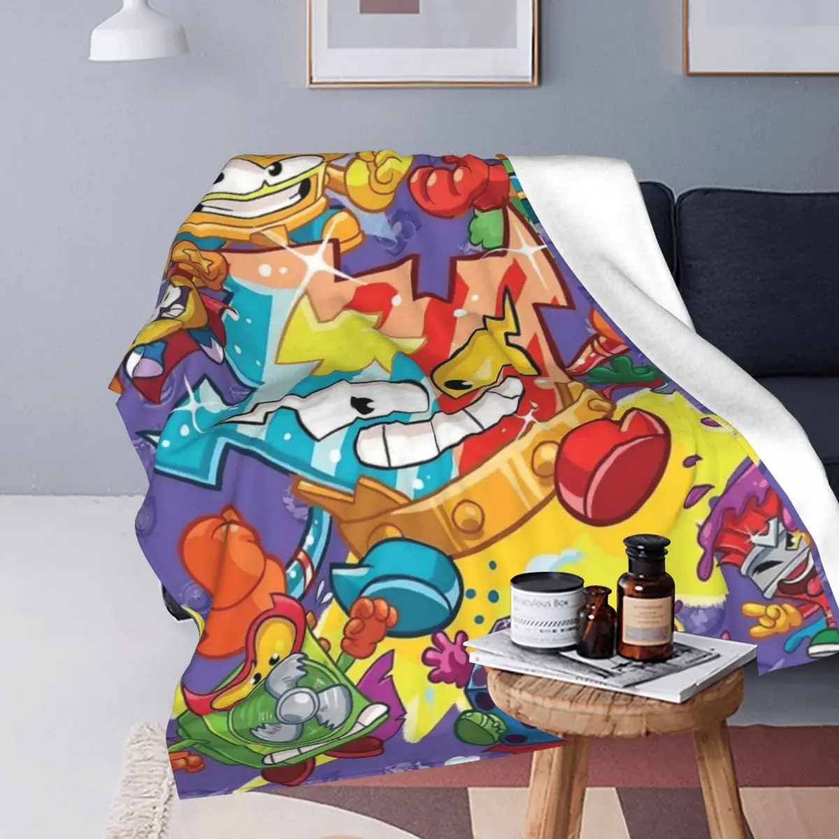 Throw Blanket Superthings Micro Fleece Blanket Four Sizes Cartoon Portable For Bedroom AntiPilling Blanket 4