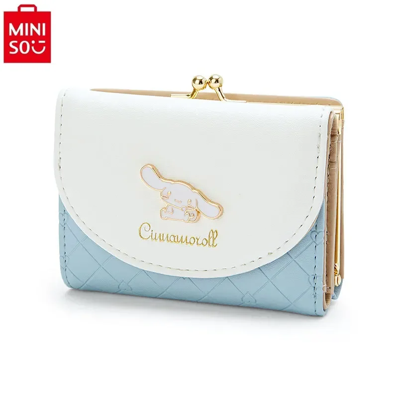 MINISO 2024 New Hello Kitty Fashion Women's PU Casual Short Wallet Sanrio Cartoon Jade Guigou Zipper Buckle Card Bag