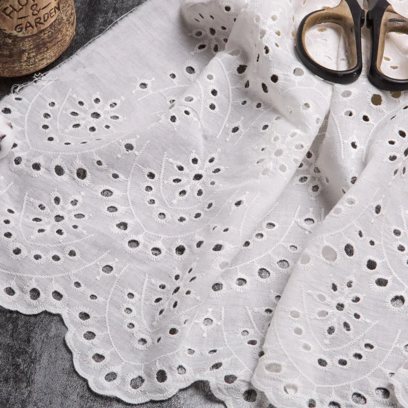 White Embroidery Lace Fabric Cotton 100% By The Meter for Wedding Dresses Skirts Clothes Sewing Flower Hollow Cloth Brocade Yard 4