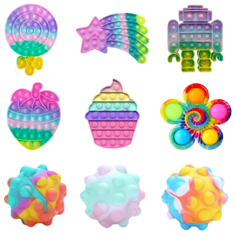 Rainbow Ice Cream Push Its Bubble Fidget Toys Kawaii Animal Fish For Children Funny Push Pops Bubble Fidget Relax Toys 2021 panic pete