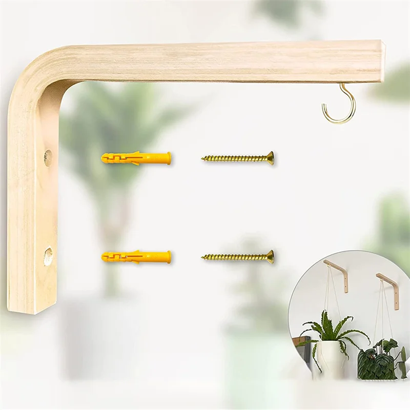 Ganci A Muro In Legno Di Faggio Per Piante: 2 Pezzi Con Viti (Supporto Per Fiori E Campanelli Eolici)