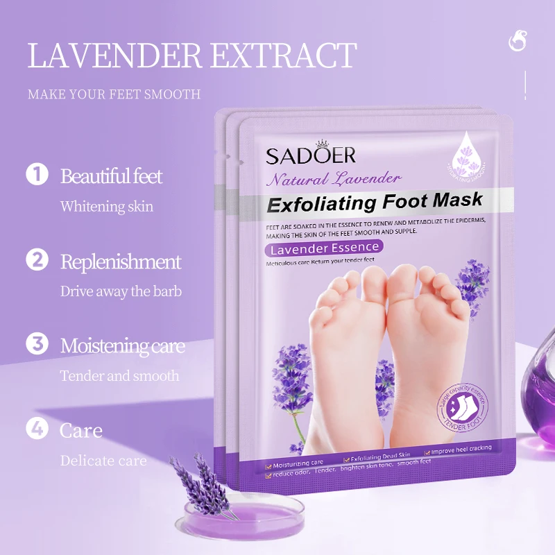 SADOER Lavender Foot Mask Moisturizing Whitening Foot Peeling Mask Exfoliating for Feet Pedicure Exfoliant Feet Skin Care