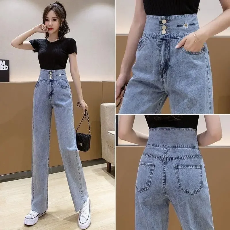 

Женские джинсы с завышенной талией, Новинка лета 2020, небольшие прямые брюки-трубы с открытыми штанинами