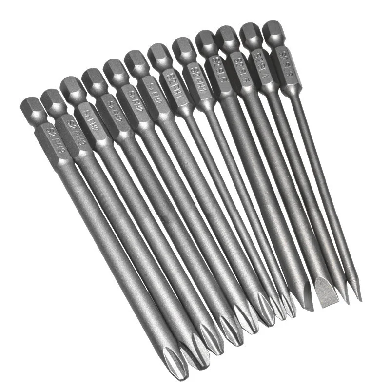 

12pcs 100mm Length Slotted Phillips Screwdriver Bit Set S2 Alloy Steel Batch Head Screw Driver Tools for Electric Screwdrivers