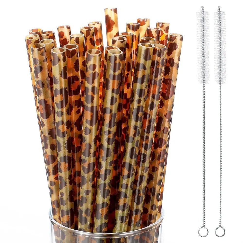 Eco-Friendly Durable Leopard Print Reusable Drinking Straws