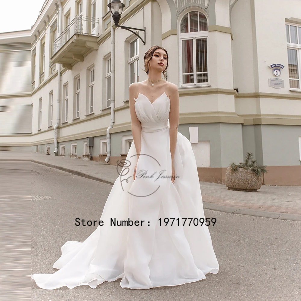 Strapless Wedding Dress For Women White High Quality Organza Sleeveless Bridal Gown Custom Back Court Train Vestido De 2024 New 3