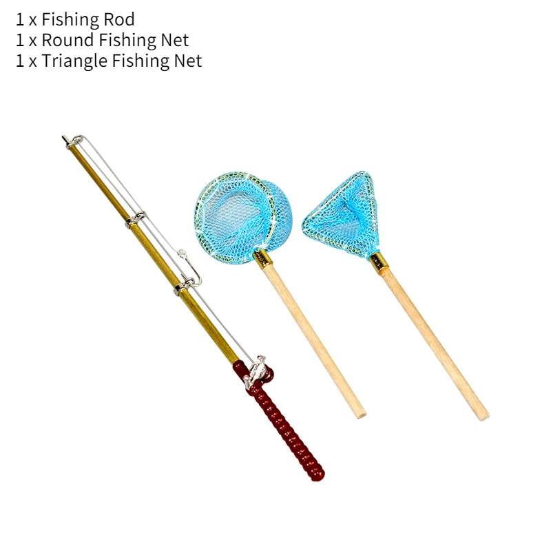 1:12 Dollhouse Miniature Metal Fishing Rod Model Doll Life Scene Decoration Mini boat Mini beach chair Gift Dolls Accessories 