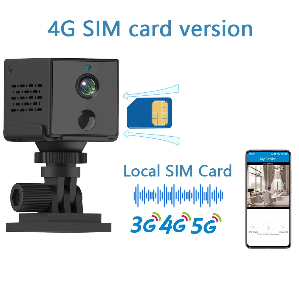 Vorallme 4mp 4g Tarjeta SIM Mini Cámara Batería incorporada de 3000mah Pir  Detección Humana Wifi Seguridad Vigilancia Cámara Ip Okam Pro