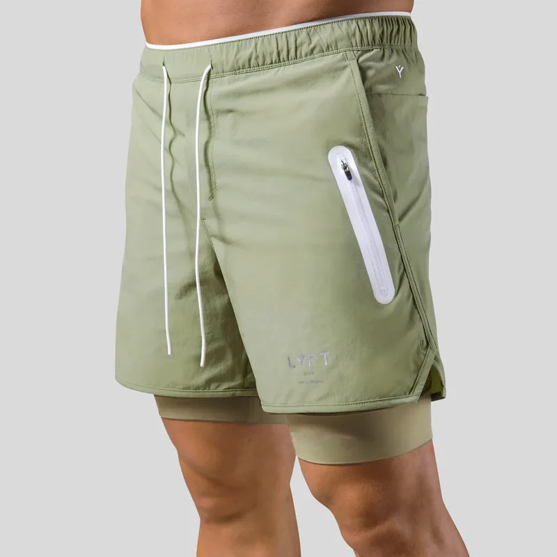 Sports casual shorts, double layered fake two-piece basketball fitness sweat wicking quick drying gym shorts