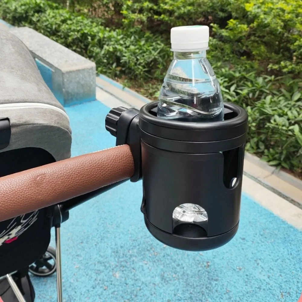 Anti-slip 2 in 1 Baby Stroller Cup Holder Adjustable Rotatable Kids Cup Stand Easy To Install Black