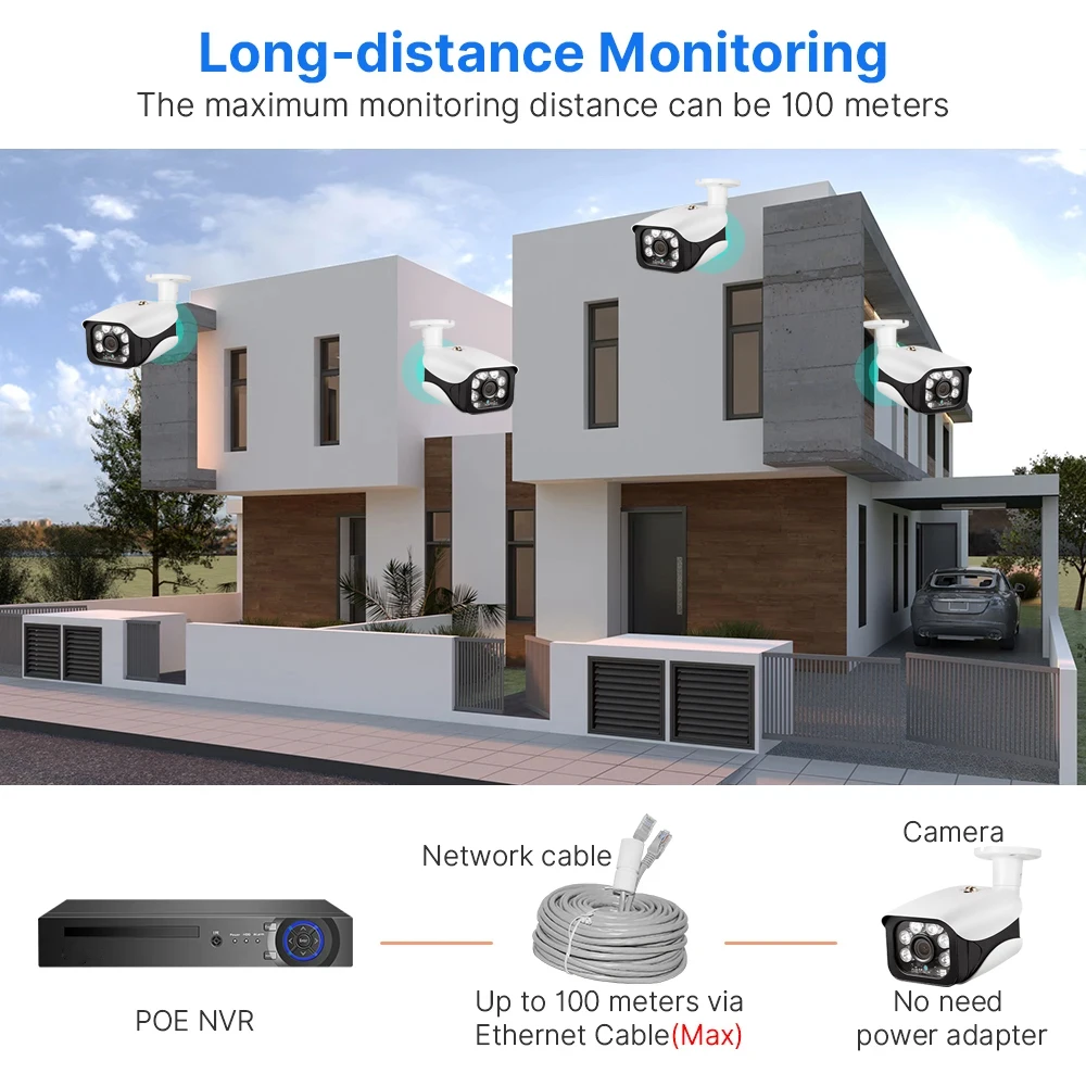 4K 10CH POE NVR 8MP 스마트 H.265 보안 카메라 시스템 8MP 돔 IP 카메라 실내 실외 모션 감지 비디오 감시 키트