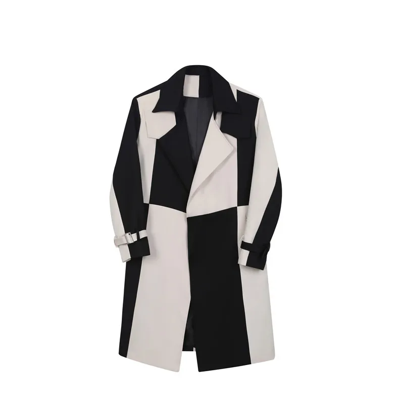 Autumn Winter Korean Fashion Contrast Color Long Trench Coat Mens High Quality Casual Long Jackets Gabardina Hombre