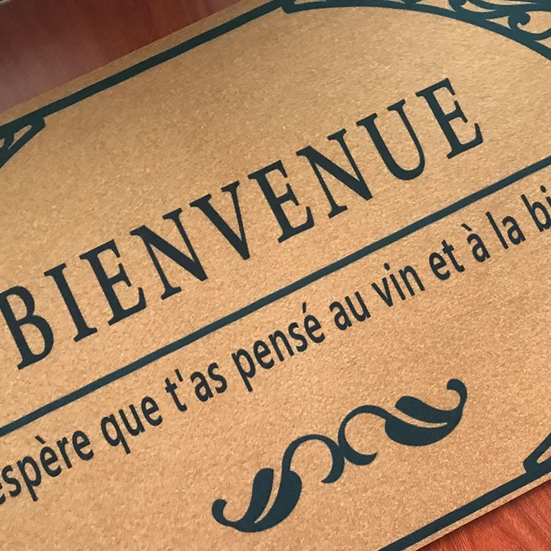 Funny Welcome Doormat for Entrance Door French Language Welcome, I Hope You Thought of Wine and Beer! Rubber Carpet