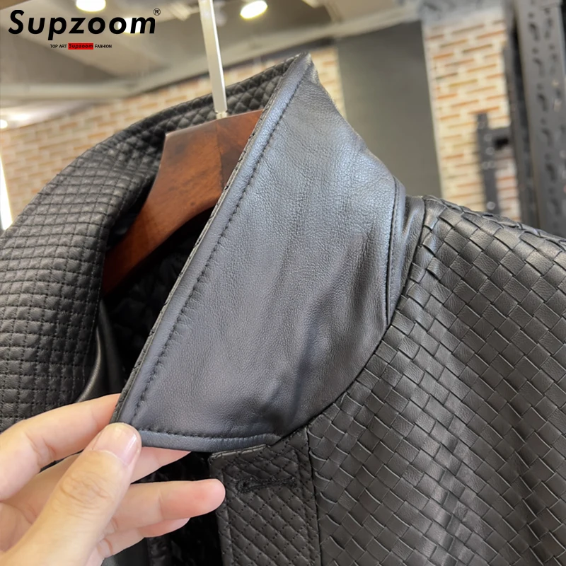 Supzoom 청년 기하학 트루 가죽 라펠 캐주얼 지갑, 펑크 스타일 재킷, 남성 코트, 탑 패션, 가을 및 겨울, 신상