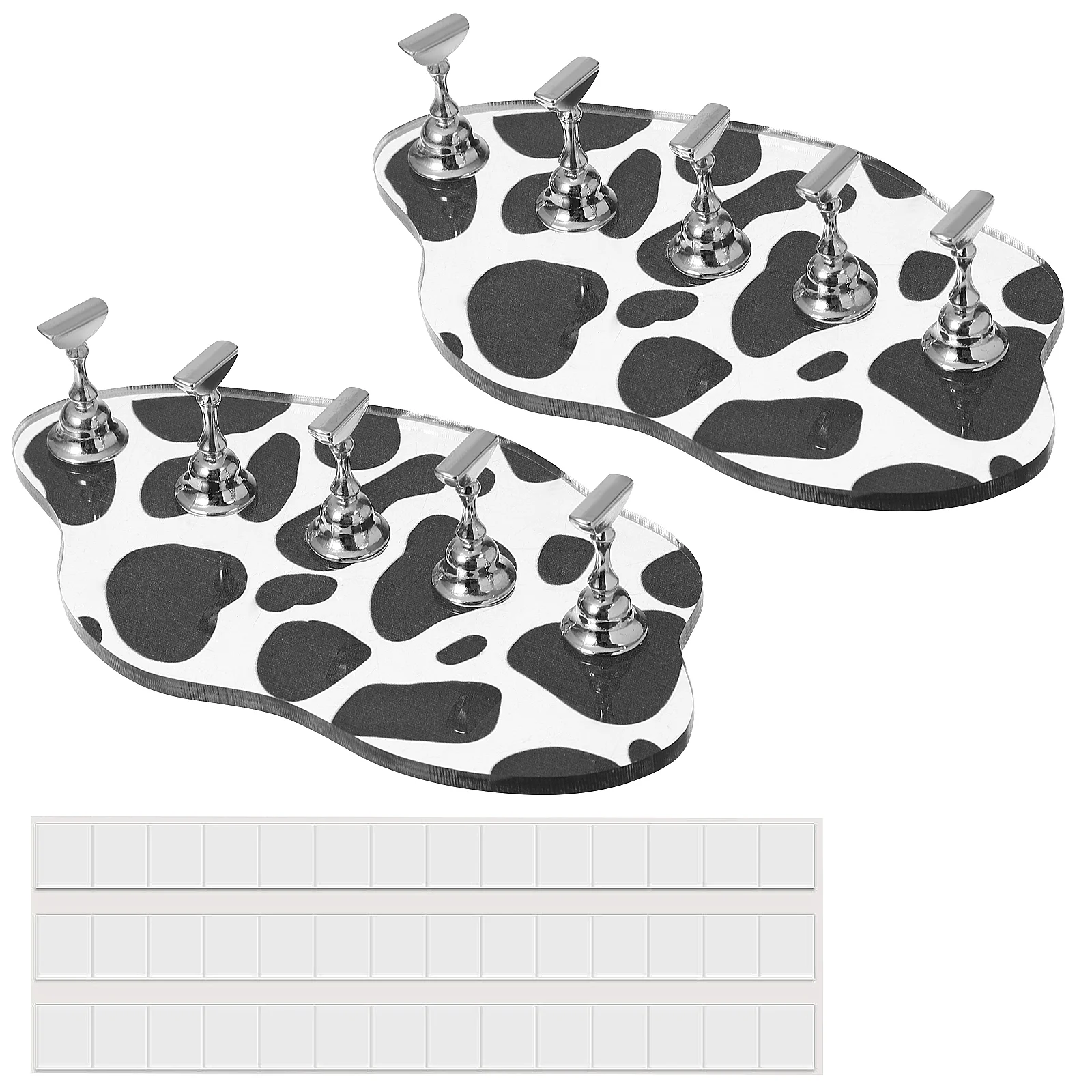 

2 Pcs Nail Cow Tray #01 2pcs+Clay 96 Grains White Nails Stand For Press On Painting Acrylic Supply Holder Stuff Magnetic
