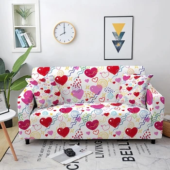 모던 그래피티 스타일 러브 프린트 소파 커버, 탄성 방진 및 주름 방지, 다인용 소파용 범용 장식