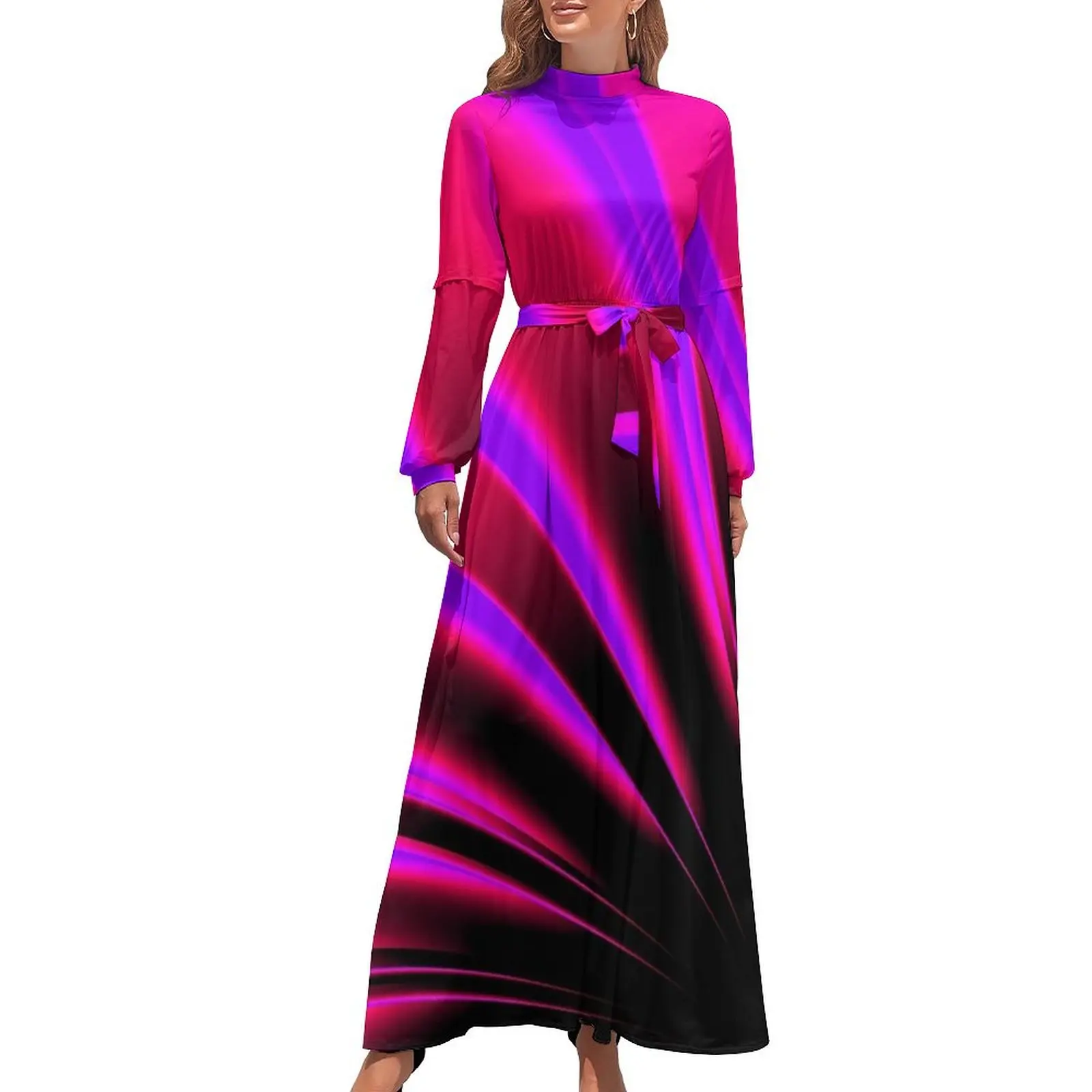 thumbnail image 1 of Vestido largo de verano con rayos de luz de neón, rosa, morado y rojo, vestido largo para playa, vestido largo para mujer, vestido de noche para mujer, 1 of 5