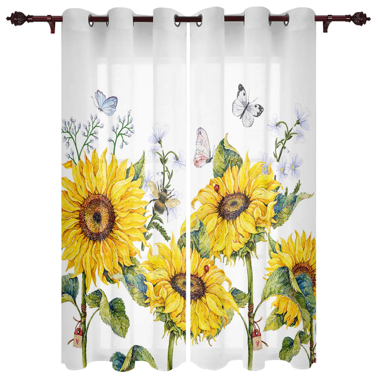 Butterflies & Sunflowers Complete 3 Pc Kitchen Curtain Set Assorted Sizes 