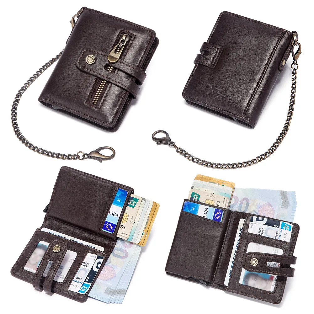 Men's Genuine Leather RFID Credit Card Holder Wallet - Sleek Business Card Case with Smart Aluminum Pop-Up Feature