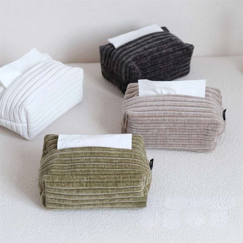 Drop Shipping Modern Simple Velvet Jacquard Tissue Box-like Home and Office Tissue Set Napkin Holder Caja De Pañuelos 5