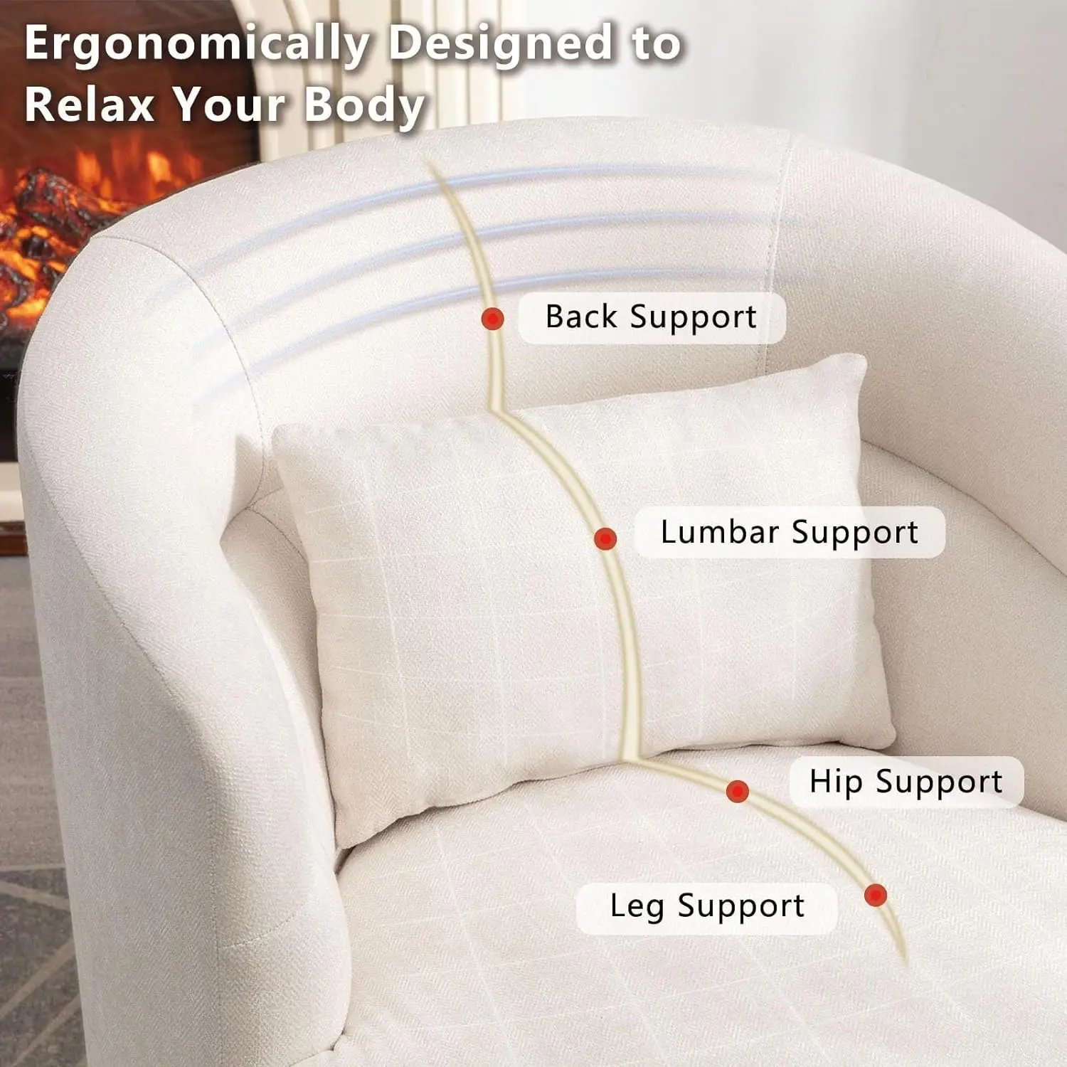 Modern 360 Degree Swivel Barrel Chair Round Accent Arm Sofa for Living Room Bedroom Comfortable Comfy Coffee Table Furniture