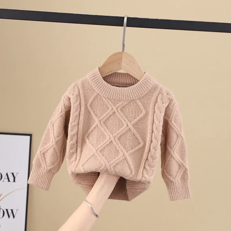 Knitted Sweater for Children Autumn Winter Solid Plaid Pullover Boys Girl Long Sleeve Jumper Base Knit Underwear Clo