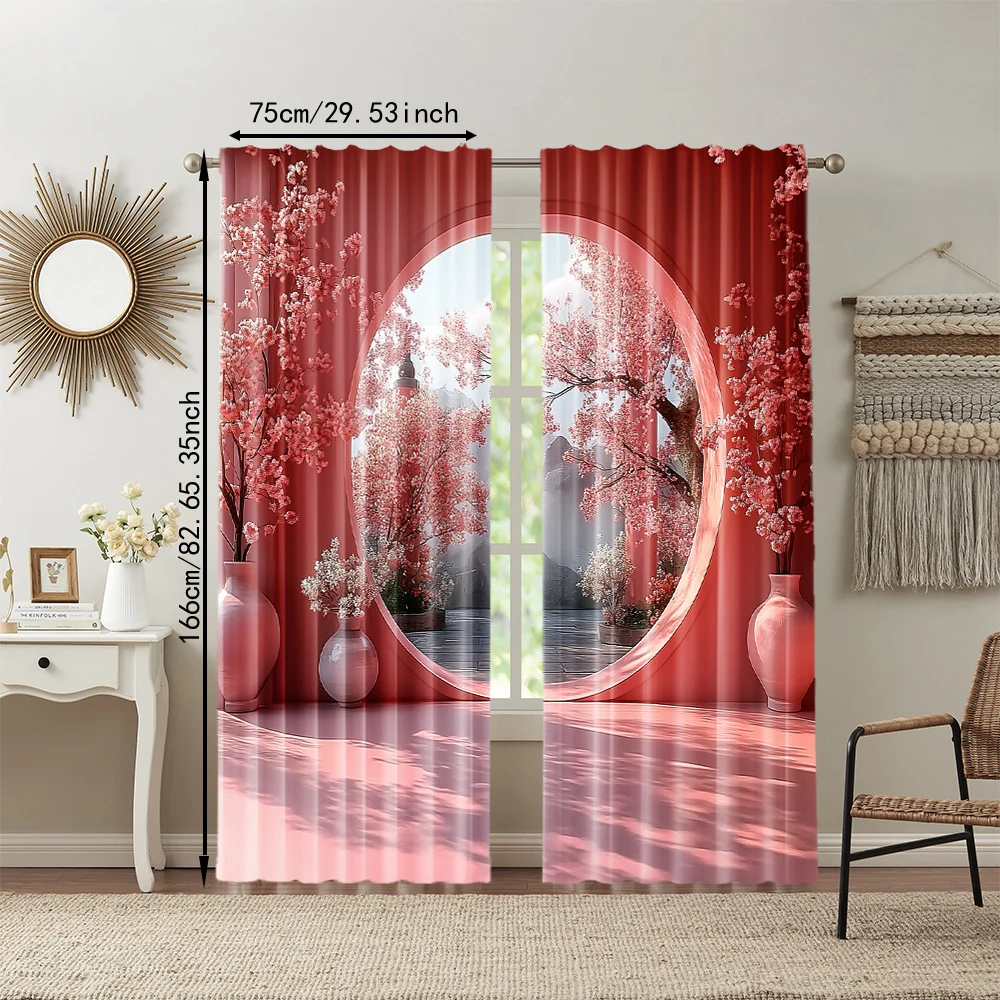 2 pcs, versatile polyester transparent curtains for home decoration Maple Landscape for use in bedrooms and living rooms 3
