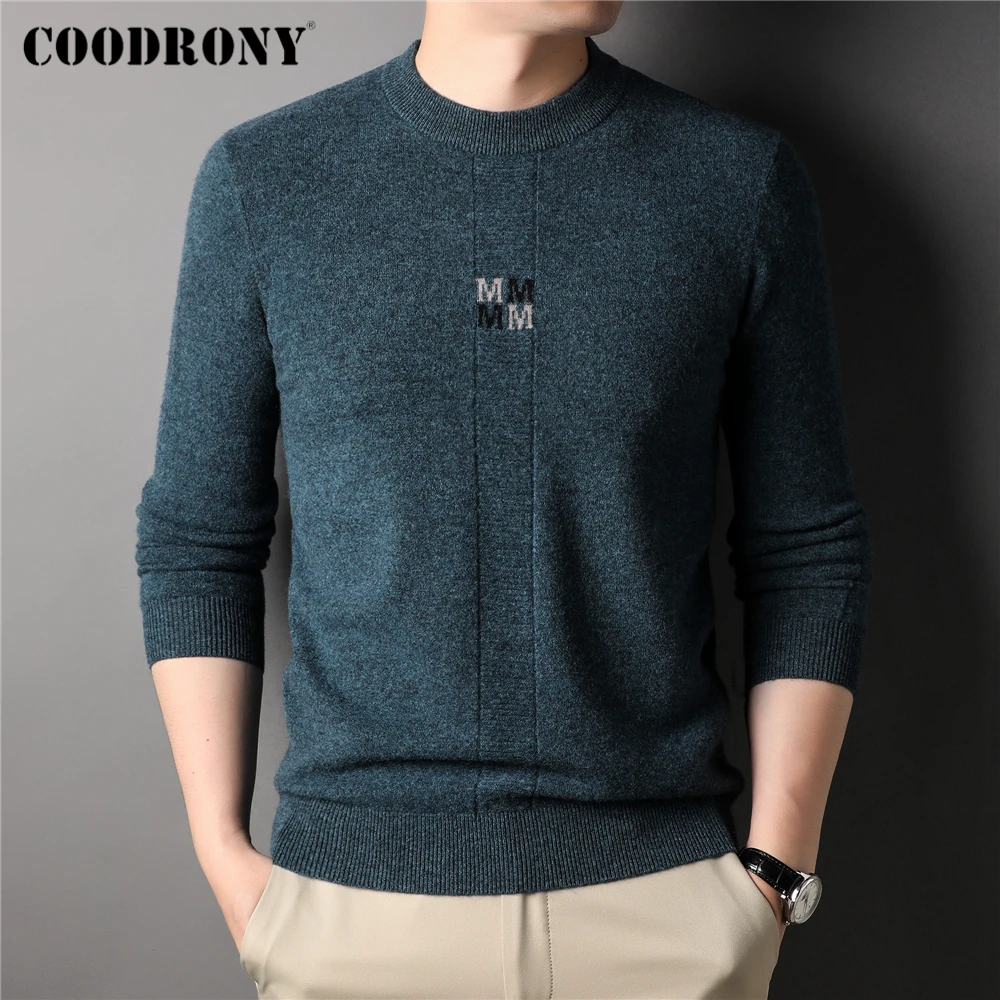 

COODRONY O-Neck 100% Pure Merino Wool Letter Sweater Men Clothing Autumn Winter New Arrival Casual Warm Pullover Homme Z3058