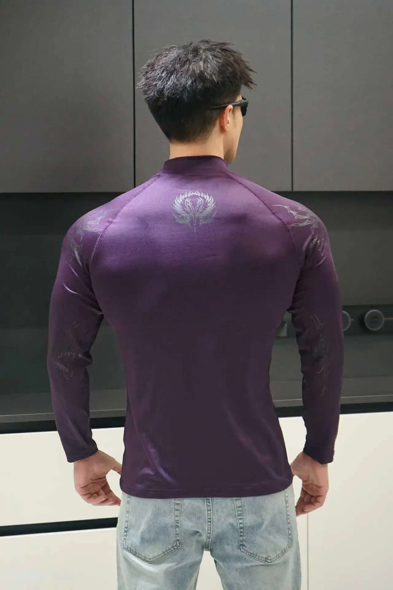 High Neck Long Sleeved Men's Fitness T Shirt - Image 2