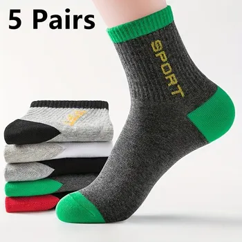 5 pares Meias atléticas do comprimento do quarto dos homens para esportes no outono/inverno 1