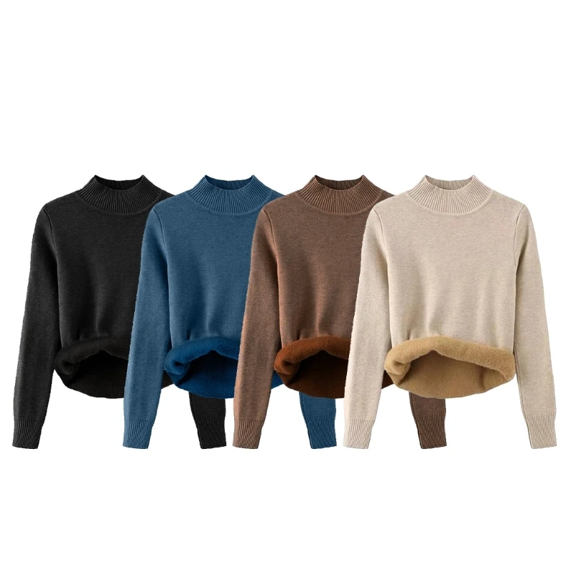 Women's Warm Fleece Lined Sweater Knitted Pullovers Sweaters for Autumn