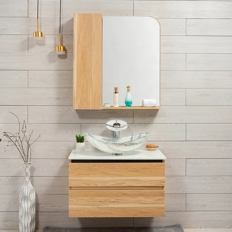Boweiya High Gloss Single Glass Vessel Sink Modern Mirror Cabinet Toilet Furniture Antique Bathroom Vanity Set