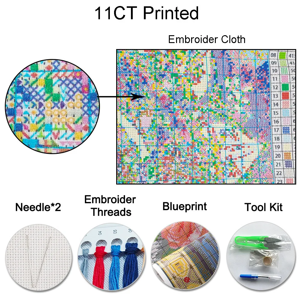 Embroidery Kits Owl Animal DIY Gift Printed Canvas Needlework Painting Cross Stitch Flower Home Decoration 11CT 14CT