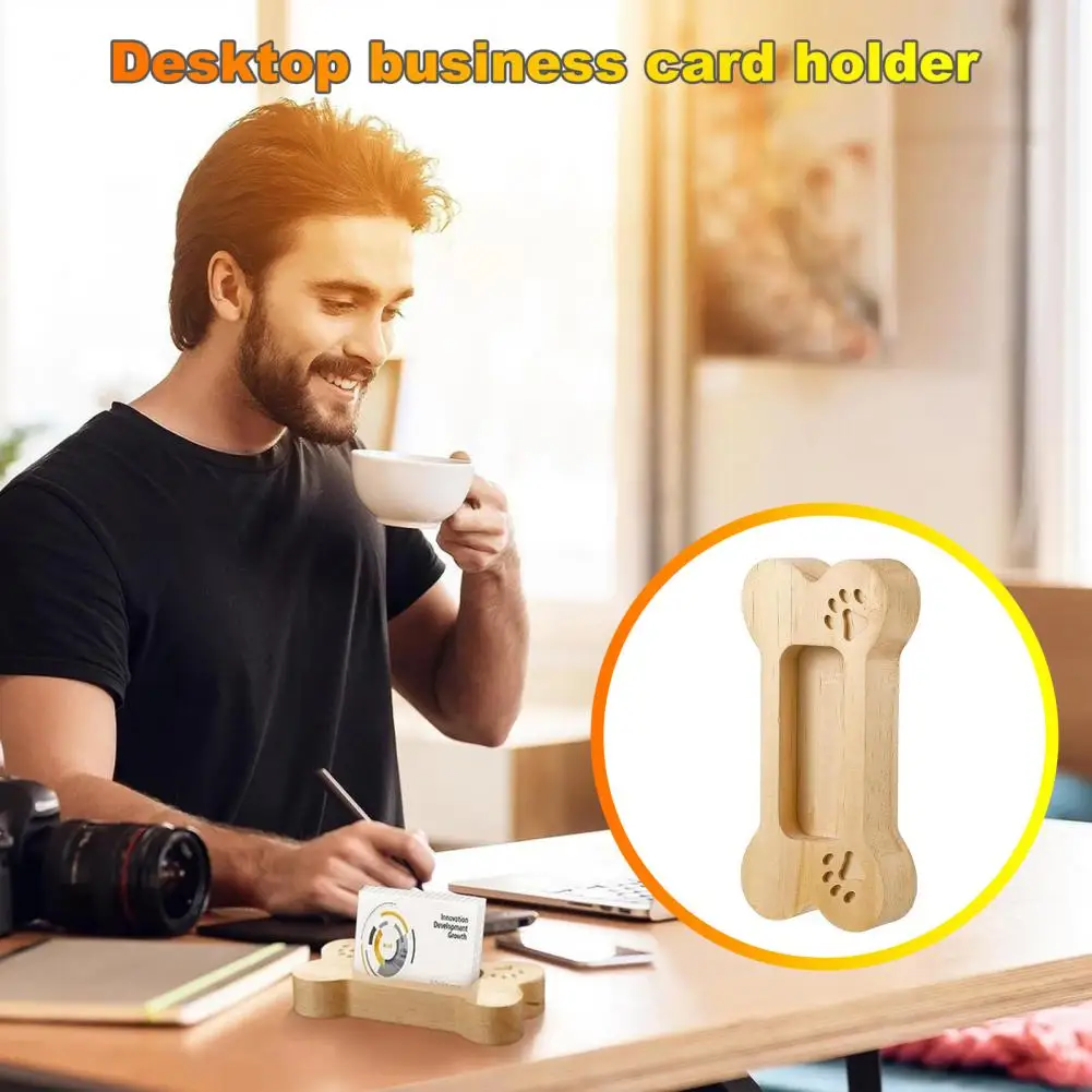 Desktop Business Card Holder Dog Bone Shape Curved Thick Wooden Anti-slip Hospital Card Display Stand Office Organizer