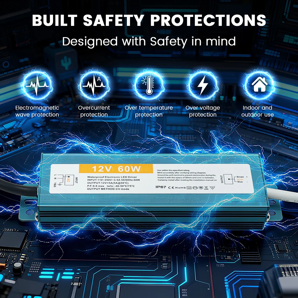 High-Performance Waterproof LED Power Supply with Voltage Conversion