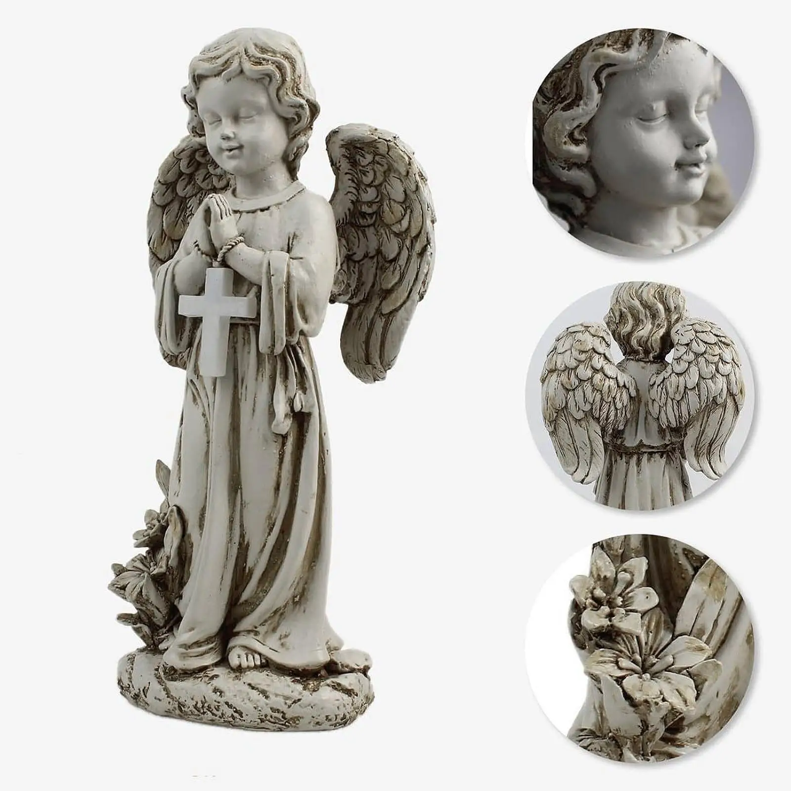 Resin Solar Powered Garden Angel Statue Lawn Ornament Cemetery Decoration
