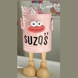 Whimsical Cartoon Pen Holder with Letter Stickers - Versatile Desk and Home Organizer (Pink)