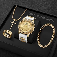 4 montres à quartz pour hommes avec cadran arabe tendance, bracelet en silicone, montre-bracelet avec collier, ensemble Reloj Hombre (sans boîte) 3