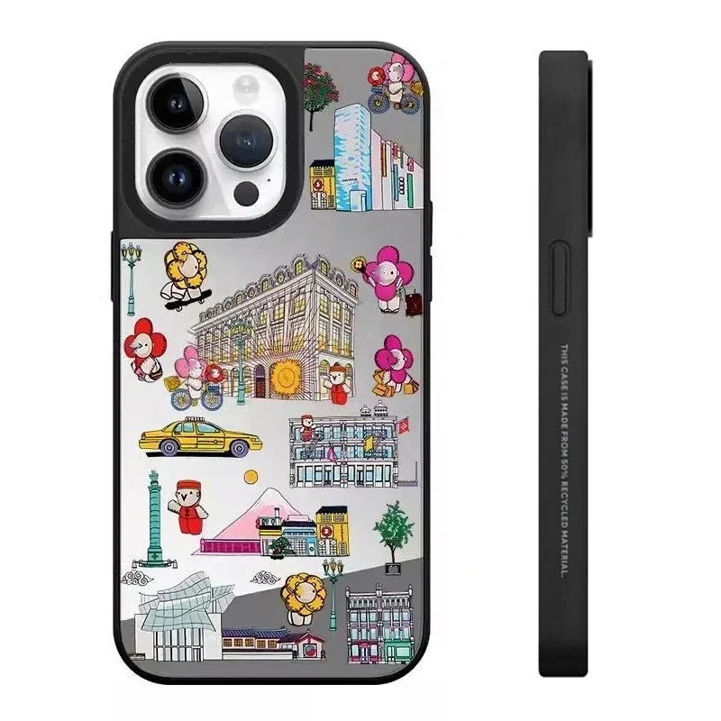 

Streetscape Black Border Mirror Surface MagSafe Pattern iPhone 11 12 13 14 15 Pro Max Protective Case with MagSafe