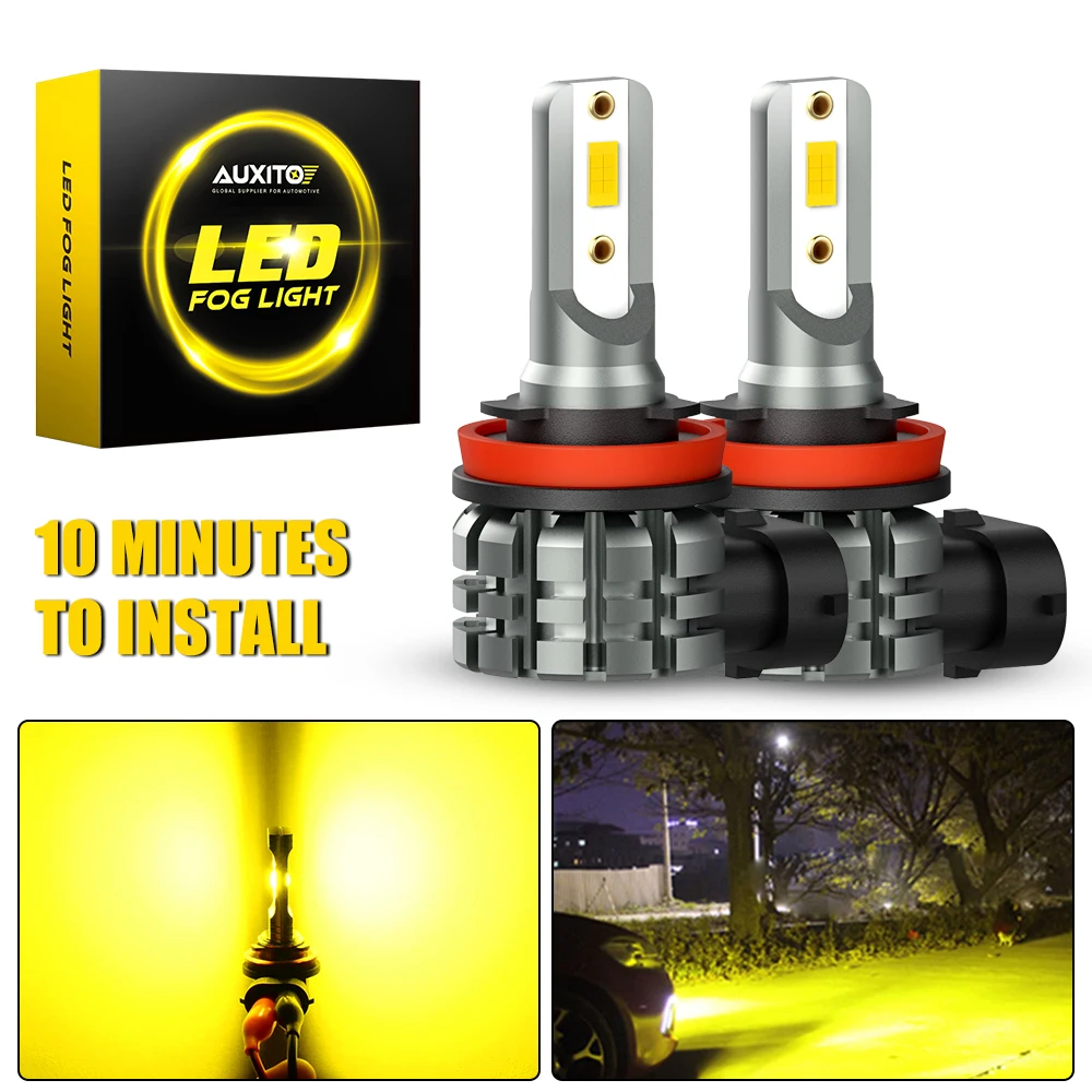 AUXITO 2개입 H8 LED 3000K 옐로우 캔버스 H11 H9 자동차 LED 안개등 전구 6500K 3000K 스위치백 듀얼 컬러 12V 다이오드 DRL 자동차 램프